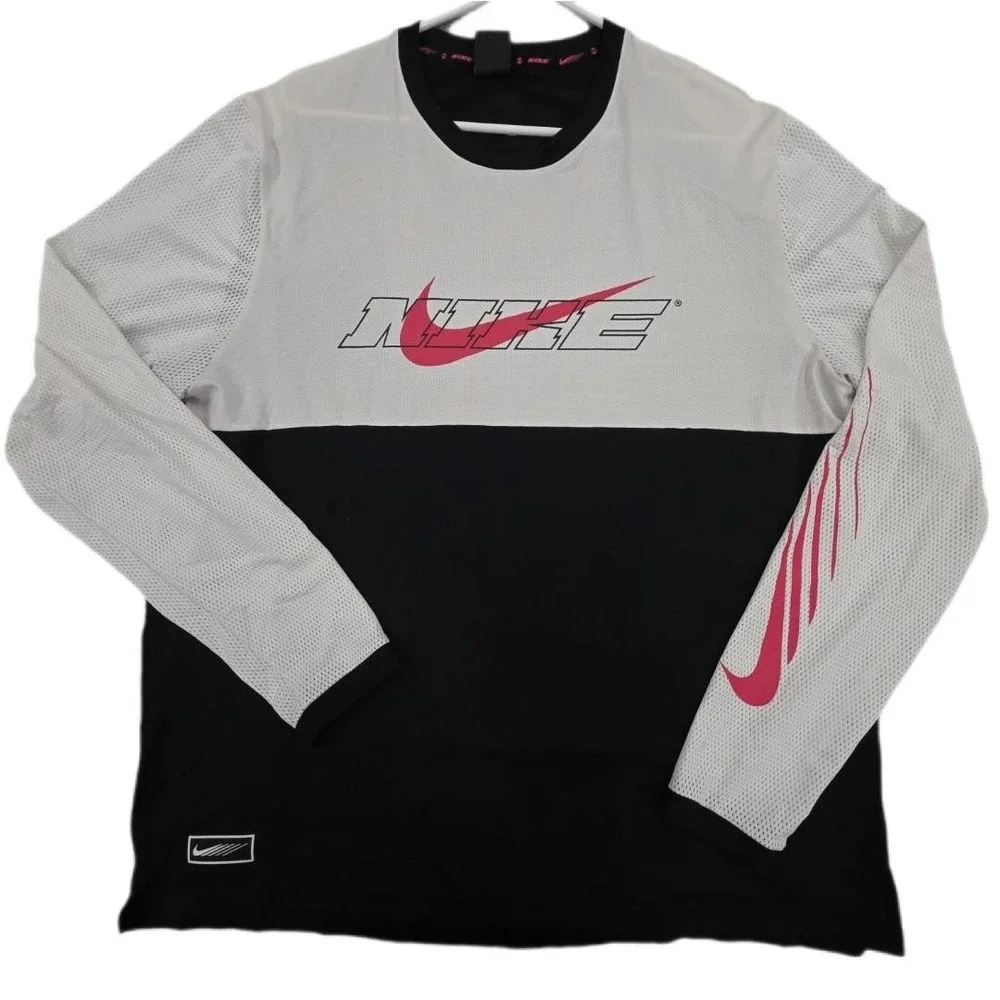 Vintage Nike Dri-Fit Shirt Mens 2XL Black White Y2K Swoosh‎ Just Do It Spellout